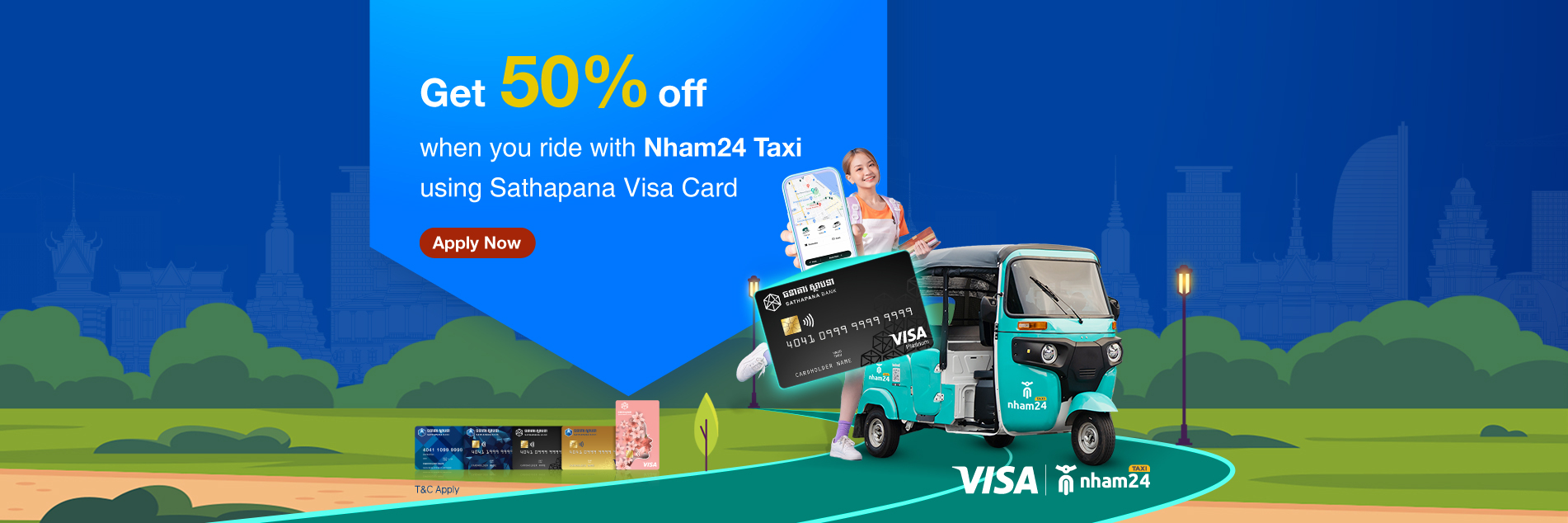 Get 50 off on Rideshailing with Nham24 using Sathapana Visa Card